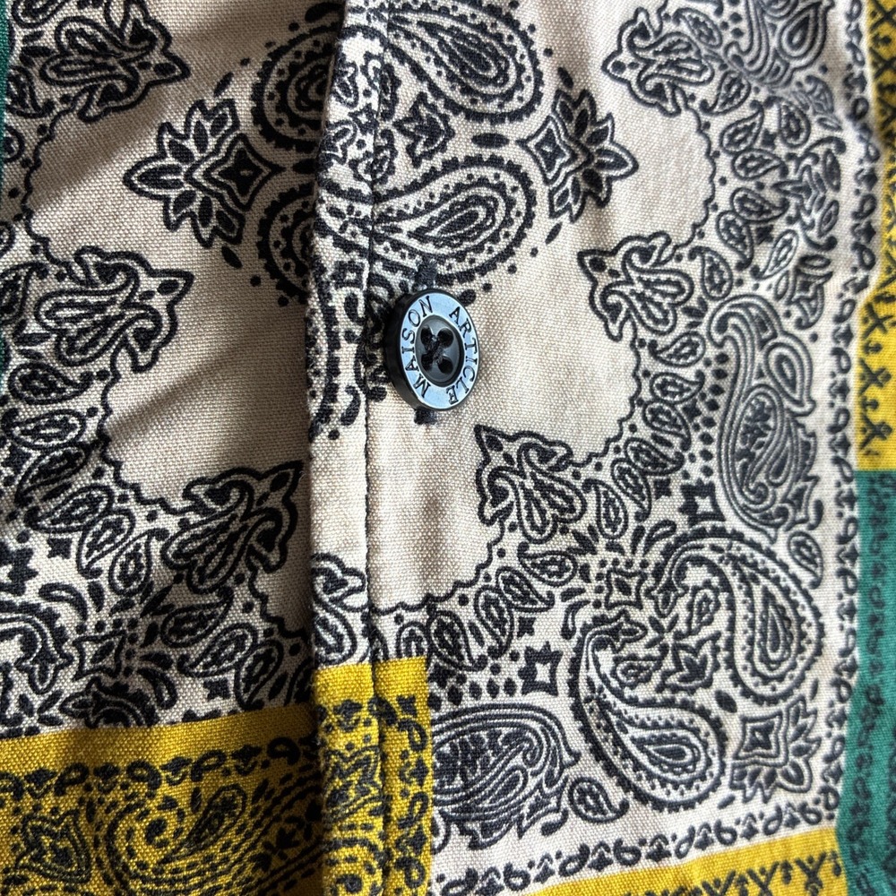 Maison Article Shirt Mens Paisley Color Block AOP SS Camp Collar Button Up Lg - Picture 14 of 16